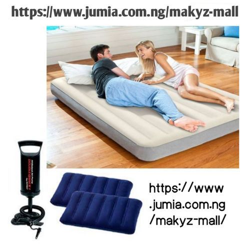 Inflatable 2-3 Person Classic Downy Airbed With Pump + Two Pillows -54'' X 75'' X 10'' (1.37m X 1.91m X 25 Cm)W X L X H