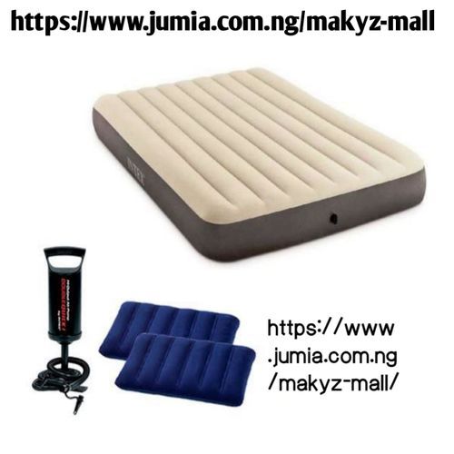 Inflatable 2-3 Person Classic Downy Airbed With Pump + Two Pillows -54'' X 75'' X 10'' (1.37m X 1.91m X 25 Cm)W X L X H