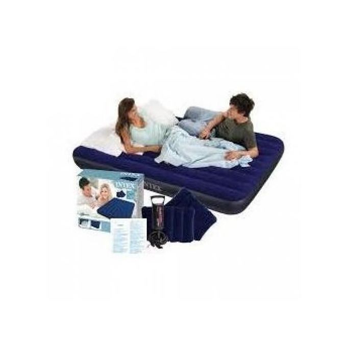 Inflatable 2-3 Person Classic Downy Airbed With Pump + Two Pillows -54'' X 75'' X 10'' (1.37m X 1.91m X 25 Cm)W X L X H