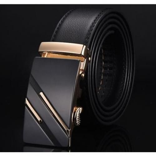 Men Designers Pin-less Automatic Leather Belt-Black