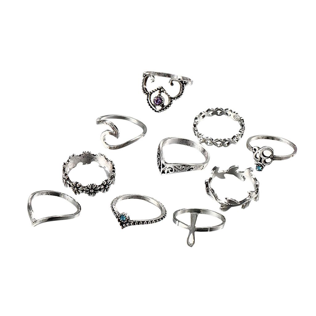 10x Women Punk Mid Midi Above  Rings Band Tip Finger