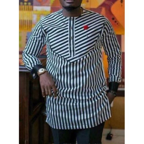 Men Traditional Native Wear- Black And White Stripes