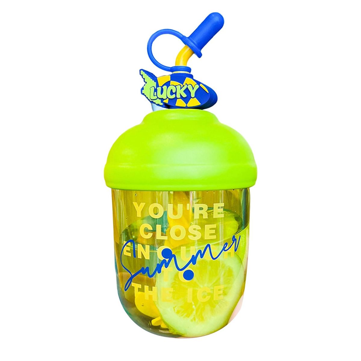 Water Mug Letter Print Milk Juice Straw Drinking Cup Green