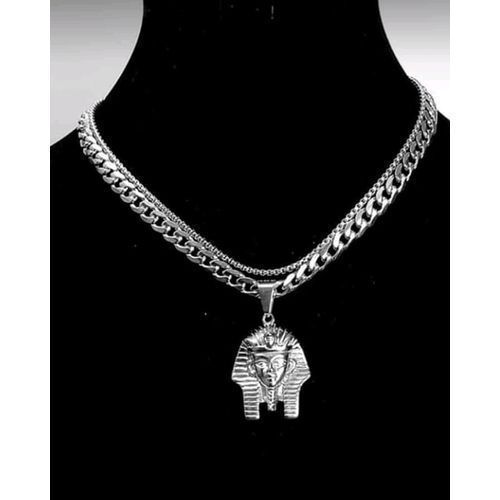 2 Cuban Chains With Pharoah Head Pendant Silver