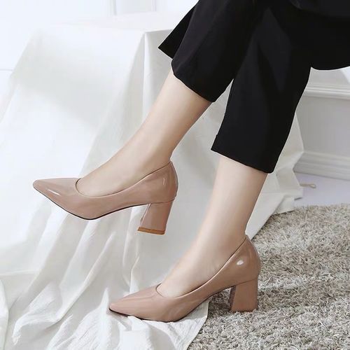 Comfortable Office Lady Chunky Heel Pumps- Pink