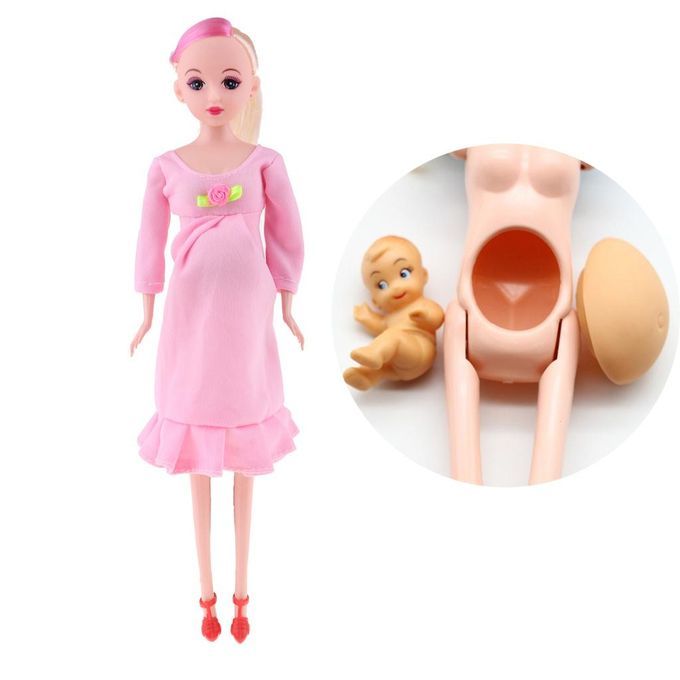 1/6 Pink Pregnant Mommy Doll W/ Stroller Playset For Kids Education