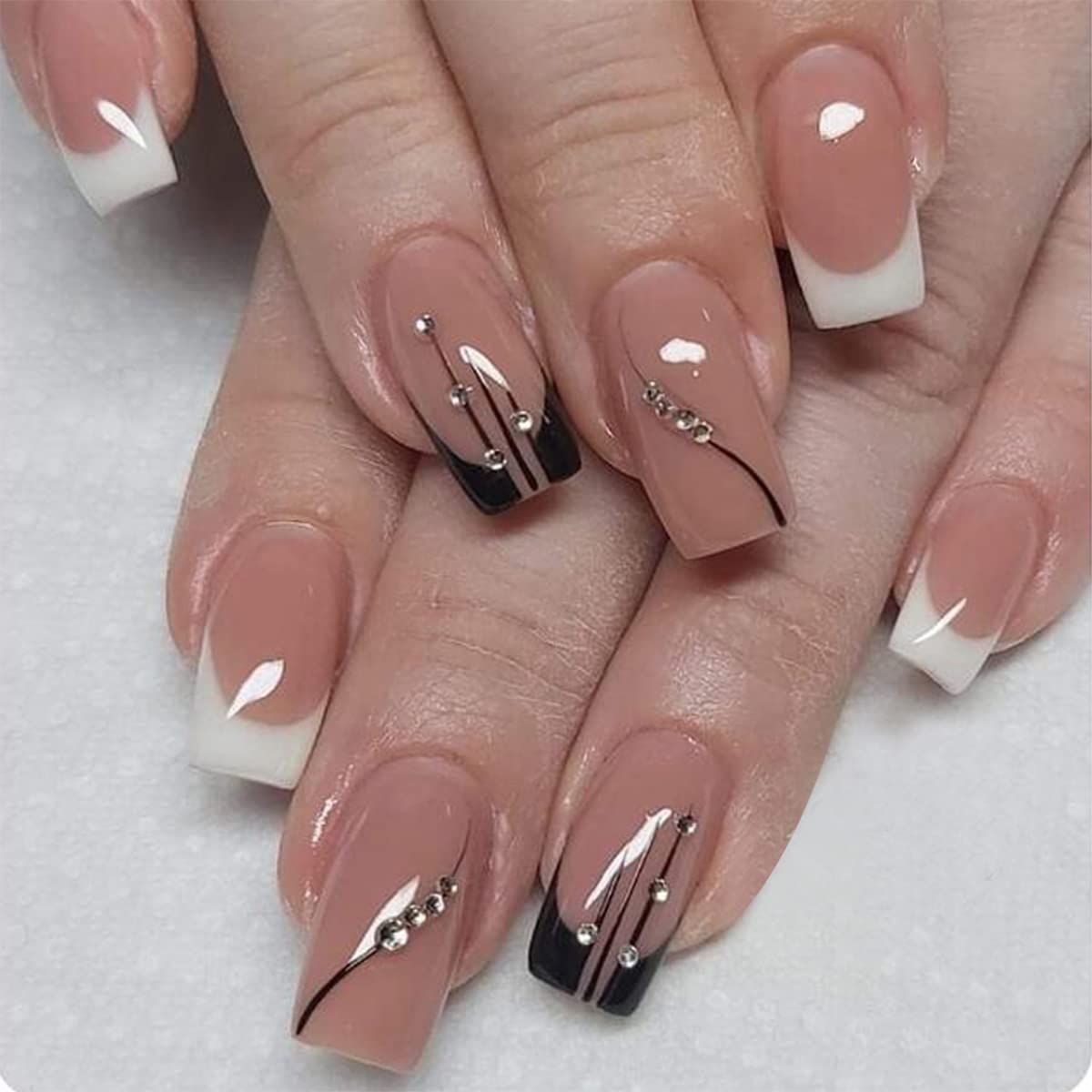 French Press On Nails Medium Square Fake Nails 24Pcs