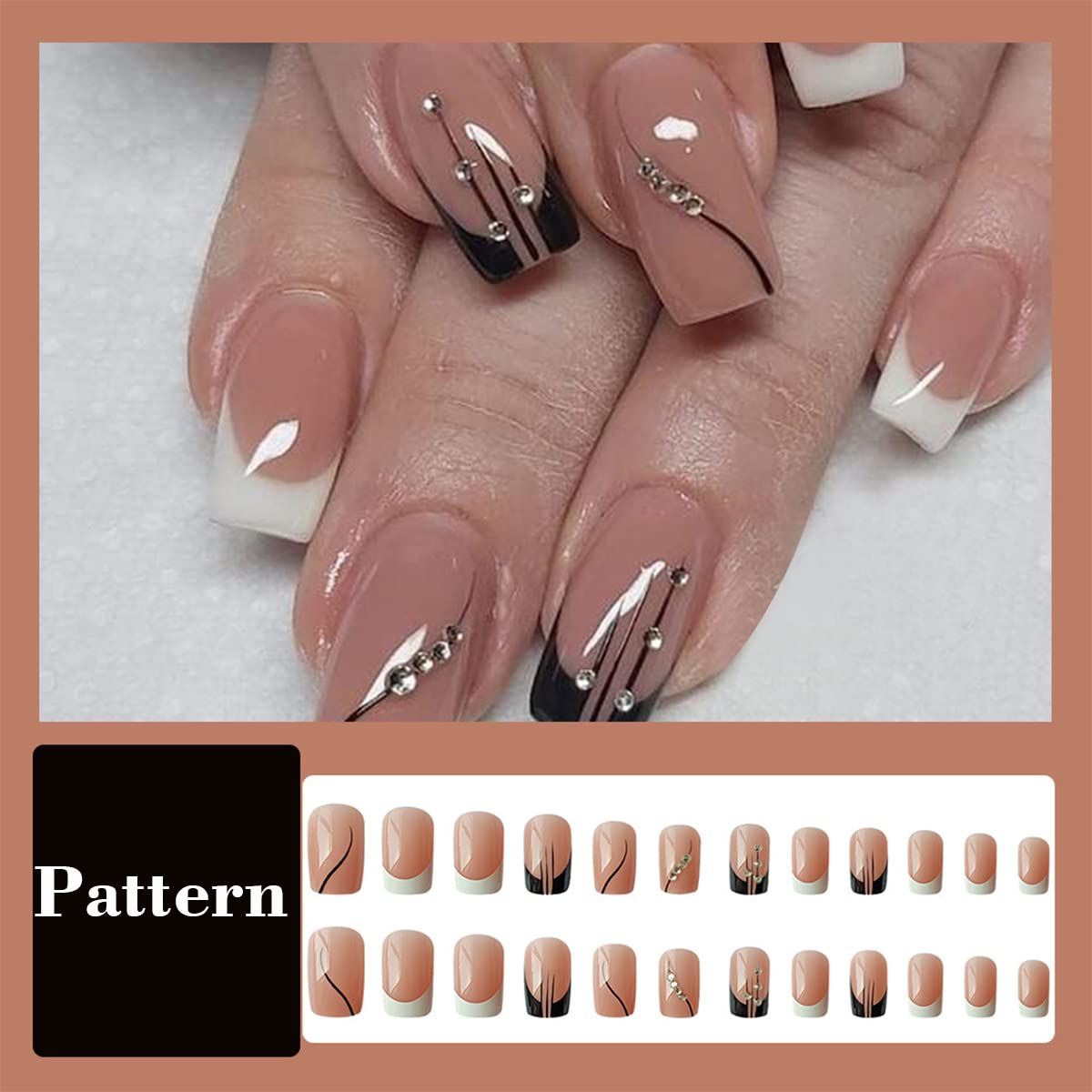 French Press On Nails Medium Square Fake Nails 24Pcs