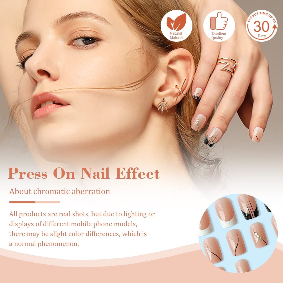 French Press On Nails Medium Square Fake Nails 24Pcs