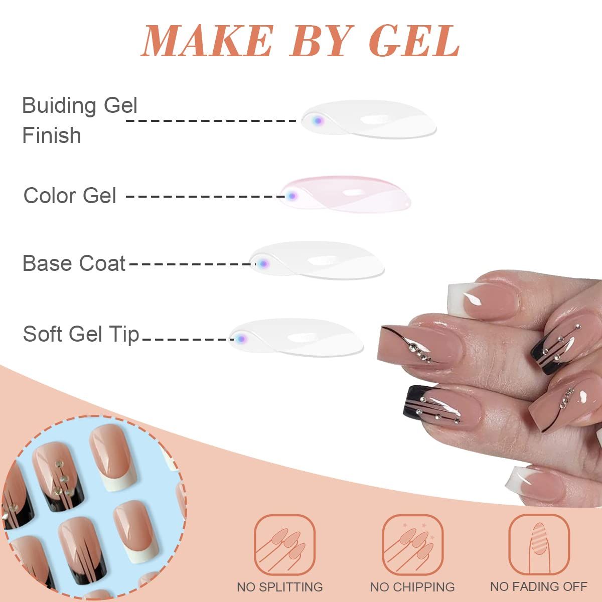 French Press On Nails Medium Square Fake Nails 24Pcs
