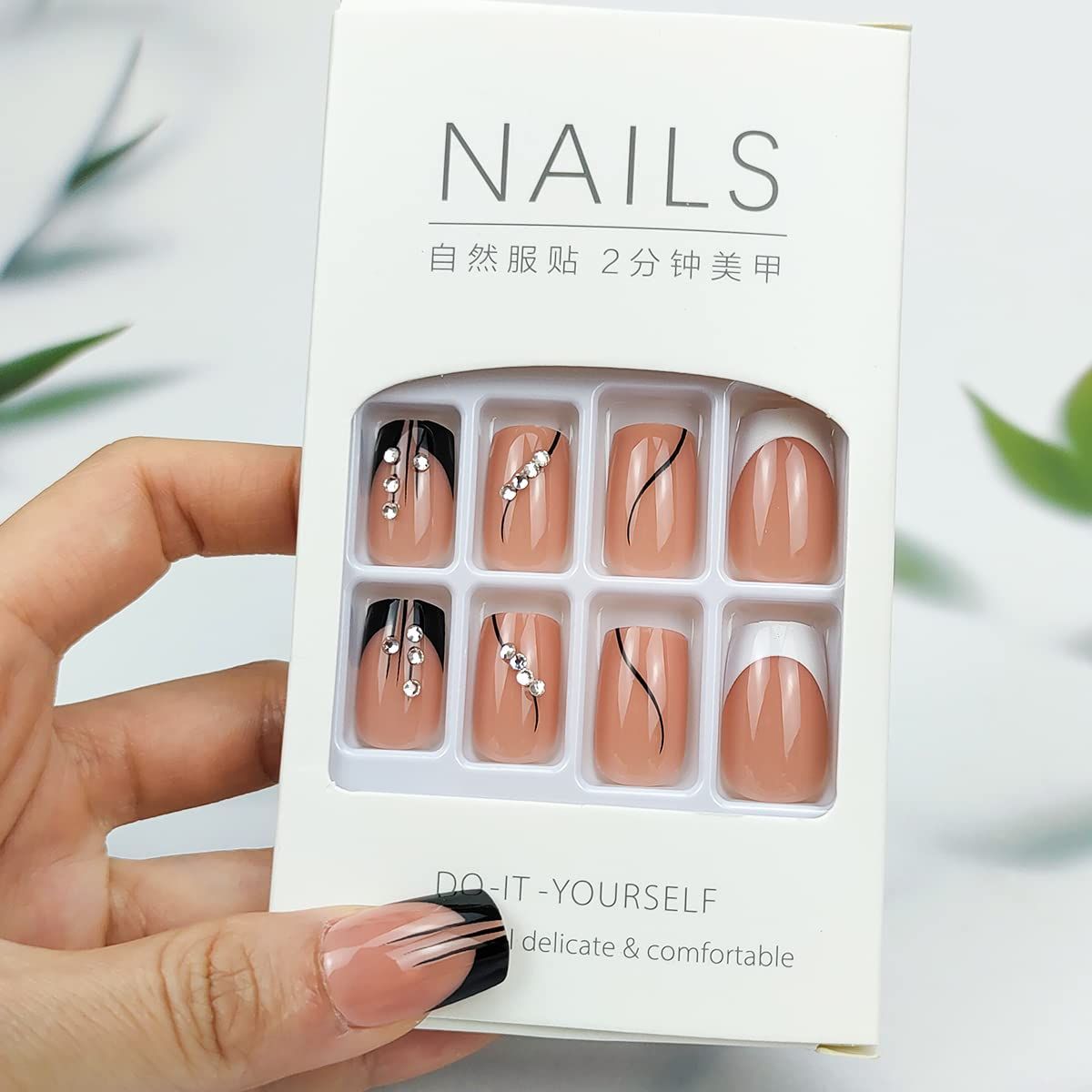 French Press On Nails Medium Square Fake Nails 24Pcs