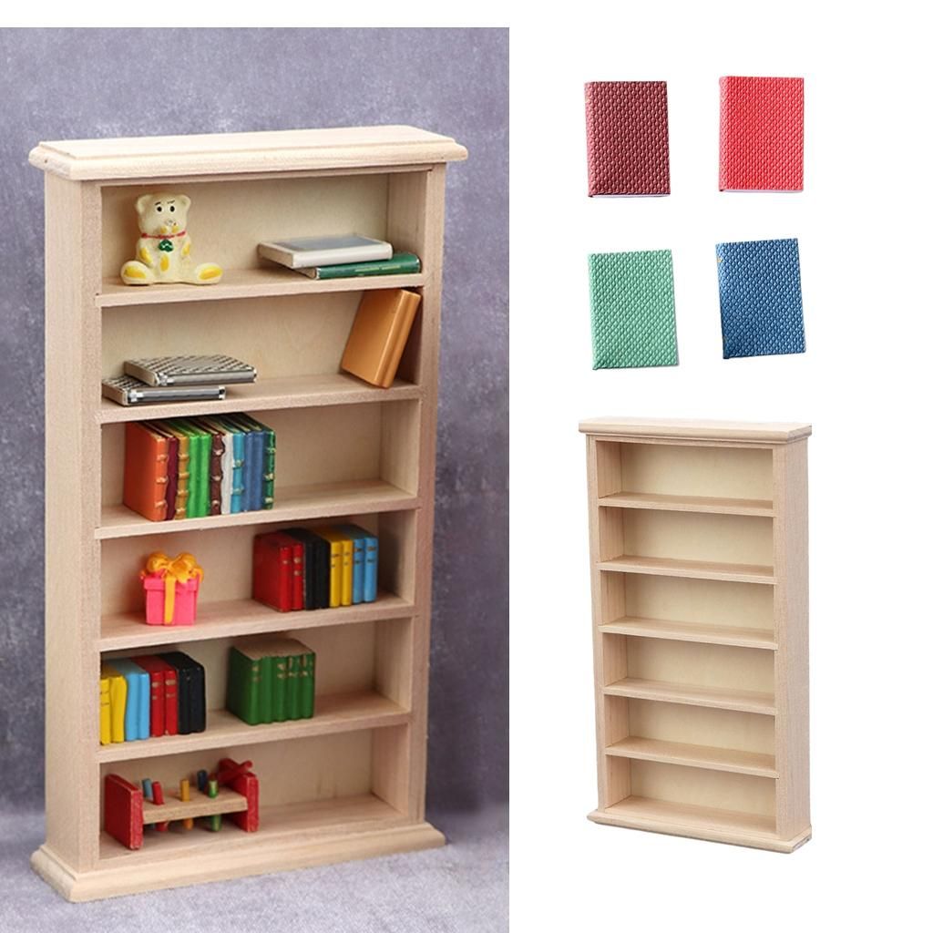 Wooden 1/12 Scale Bookshelf Organizer Cupboard With