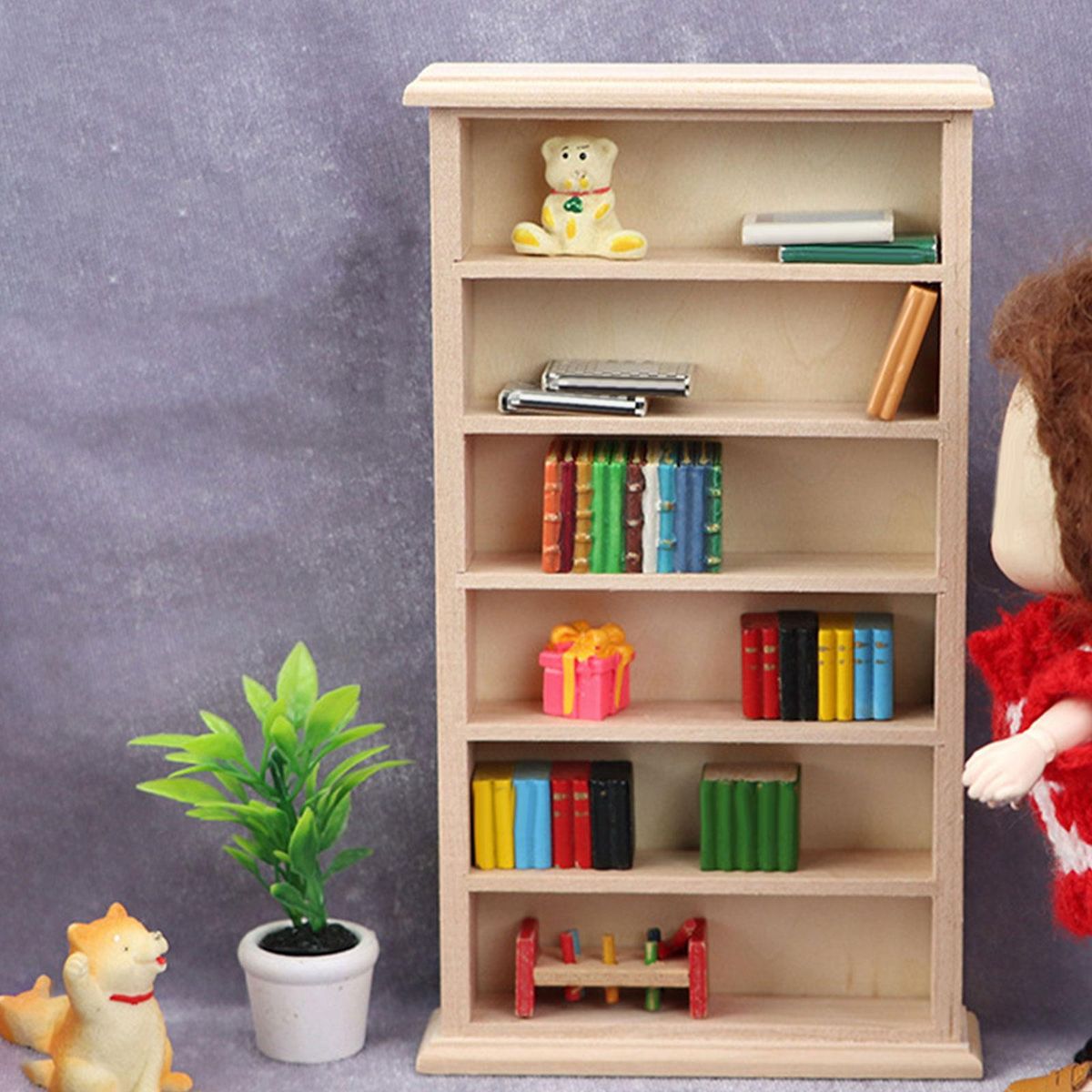 Wooden 1/12 Scale Bookshelf Organizer Cupboard With