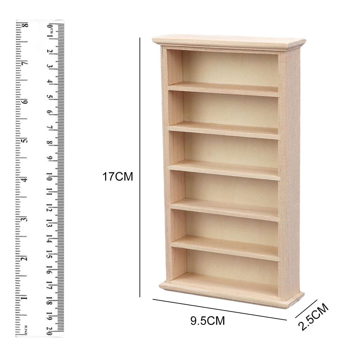 Wooden 1/12 Scale Bookshelf Organizer Cupboard With