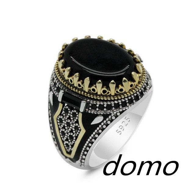 Retro Personality Black Imitation Agate Men's Ring