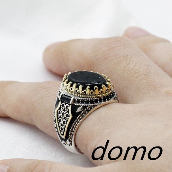 Retro Personality Black Imitation Agate Men's Ring