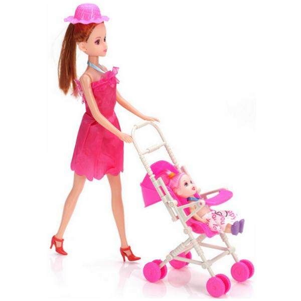 Assembly Baby Stroller Trolley Nursery Furniture Toy For Barbie Kelly Doll