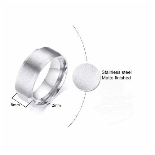 Silver Matte Finish Stainless Steel Wedding 8mm Width Band