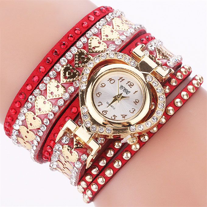 Ladies Heart Shaped Coiled Bracelet Fashion Watch