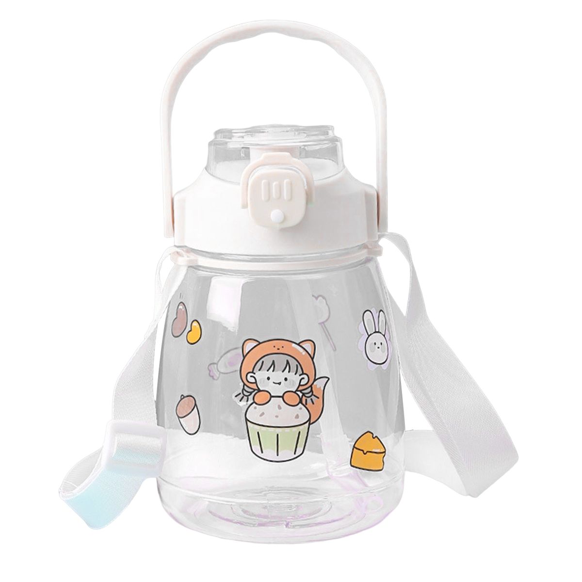 1300ml Drink Bottle Ergonomic Handle Straw Bottle Beige