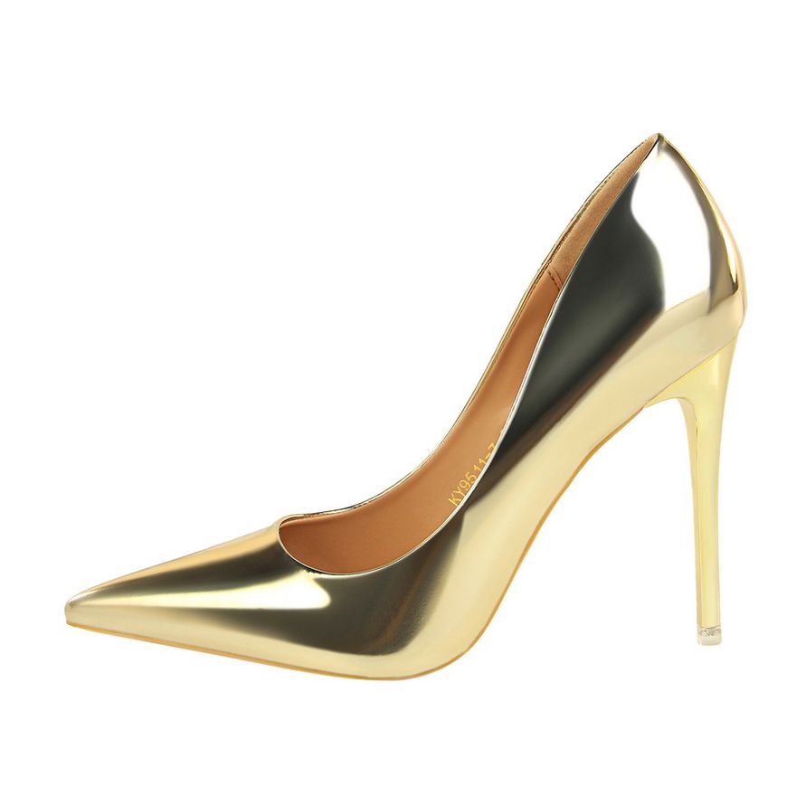 Female Metallic Heels Wedding Pumps Dress Party Shoes Gold