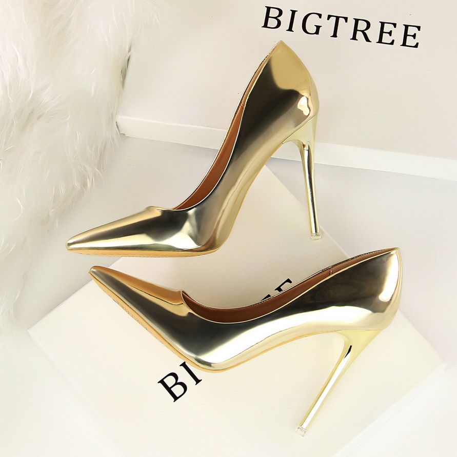 Female Metallic Heels Wedding Pumps Dress Party Shoes Gold