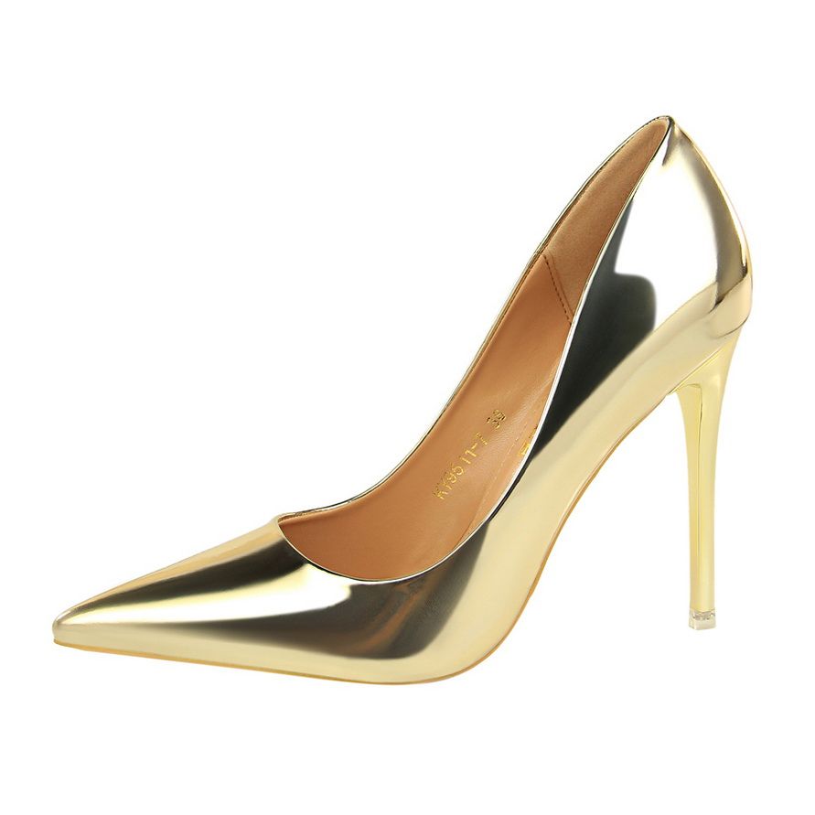 Female Metallic Heels Wedding Pumps Dress Party Shoes Gold