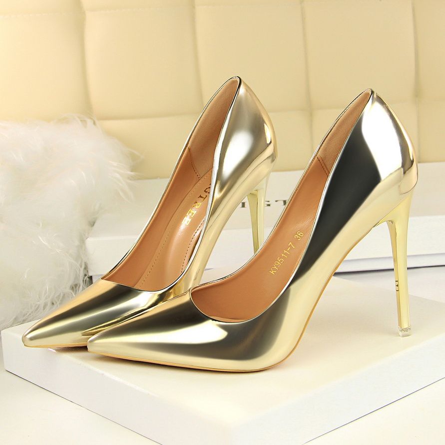 Female Metallic Heels Wedding Pumps Dress Party Shoes Gold