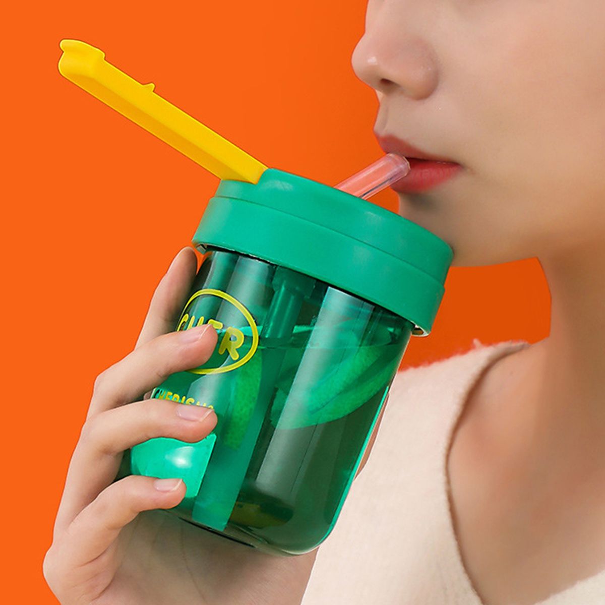 300ml Straw Cup Portable Outdoor Straw Bottle Cup Green