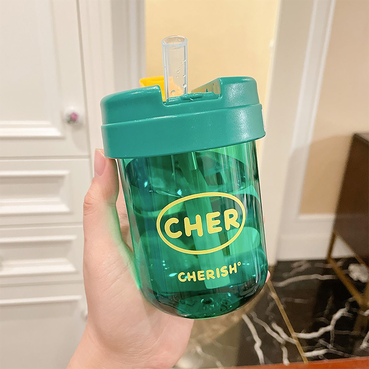 300ml Straw Cup Portable Outdoor Straw Bottle Cup Green