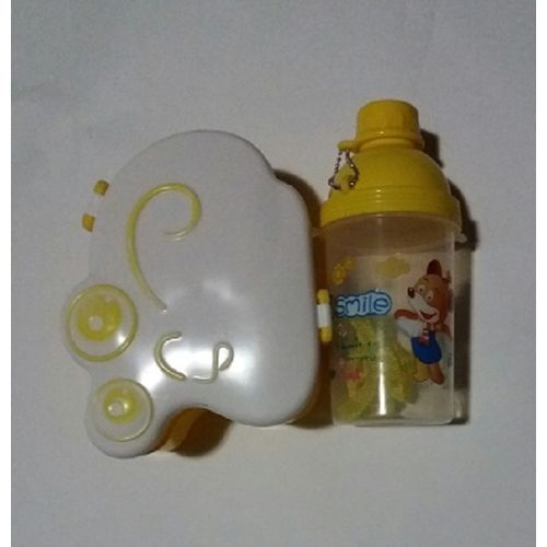 Double Eye  Face Lunch Box With Water Bottle Set - Yellow