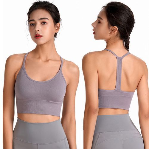 Women Padded Sports Bra Fitness Workout Running Shirts Yoga Tank Top（Purple）