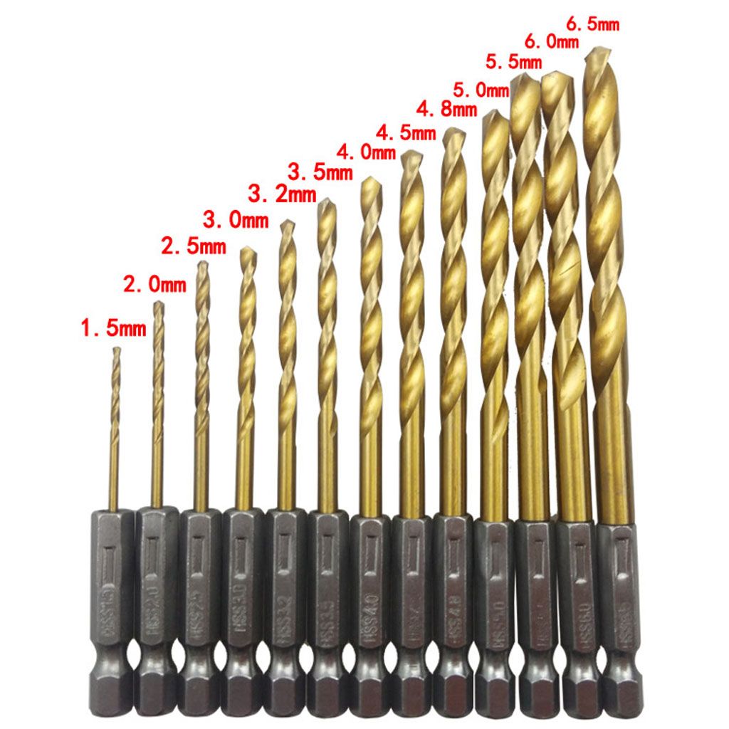 13pc HSS High Speed Steel Drill Bit Set Hex Shank Bits