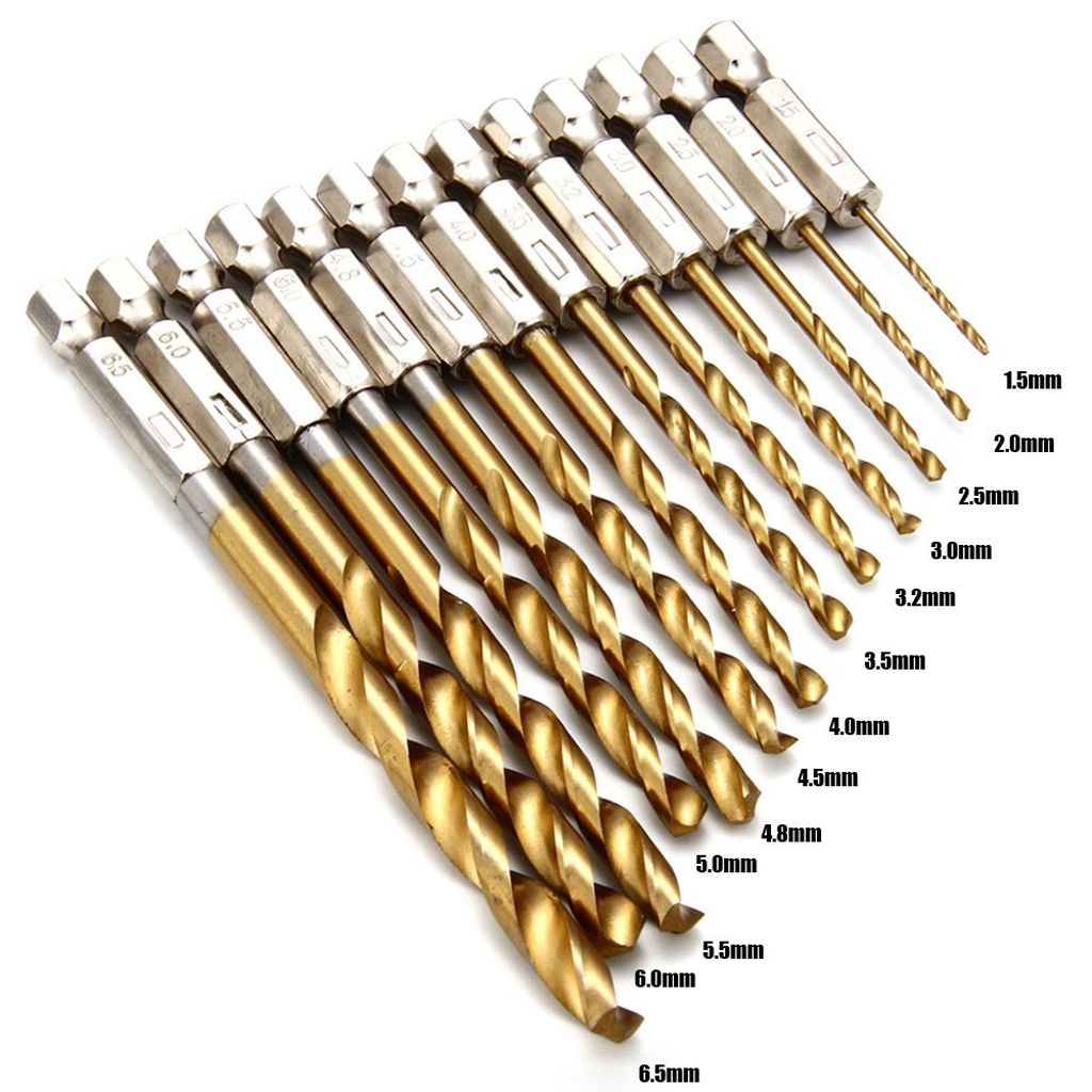 13pc HSS High Speed Steel Drill Bit Set Hex Shank Bits