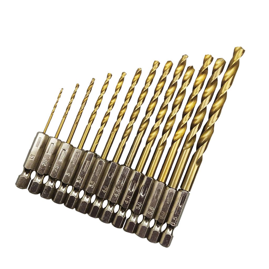 13pc HSS High Speed Steel Drill Bit Set Hex Shank Bits