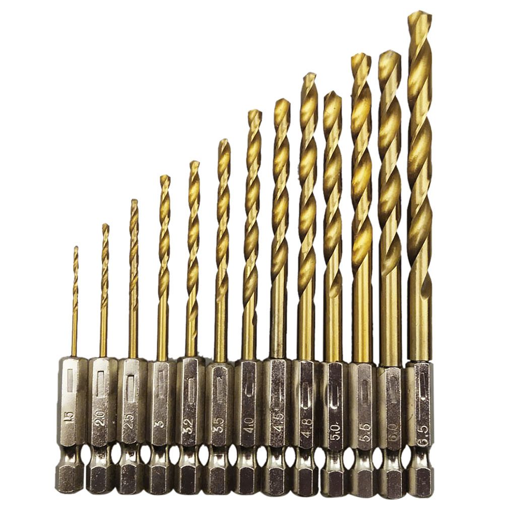 13pc HSS High Speed Steel Drill Bit Set Hex Shank Bits