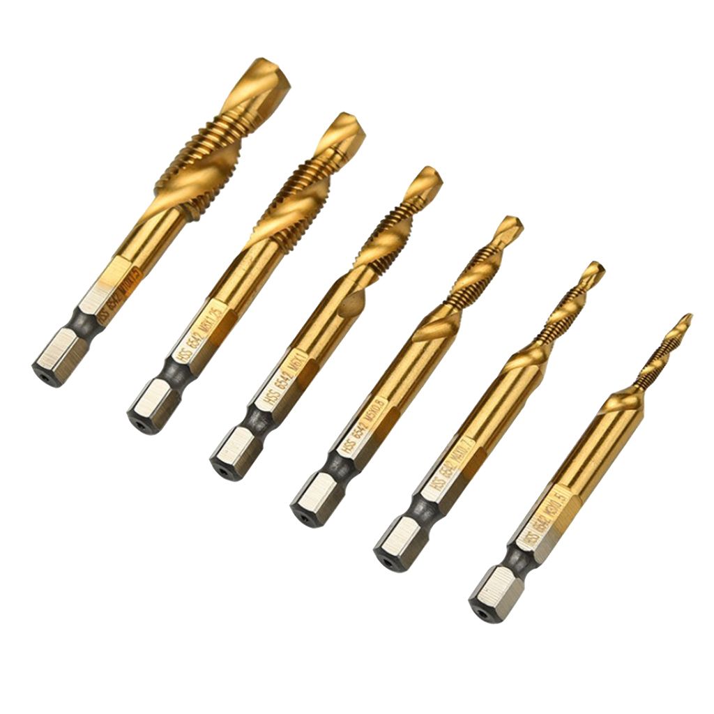 6pcs Quick Change   Twist Drill And Bit Set - Metal Golden