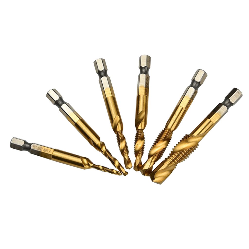 6pcs Quick Change   Twist Drill And Bit Set - Metal Golden