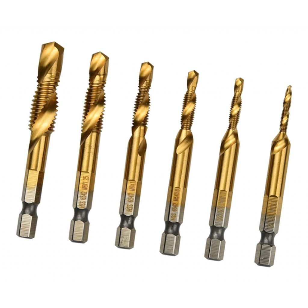 6pcs Quick Change   Twist Drill And Bit Set - Metal Golden
