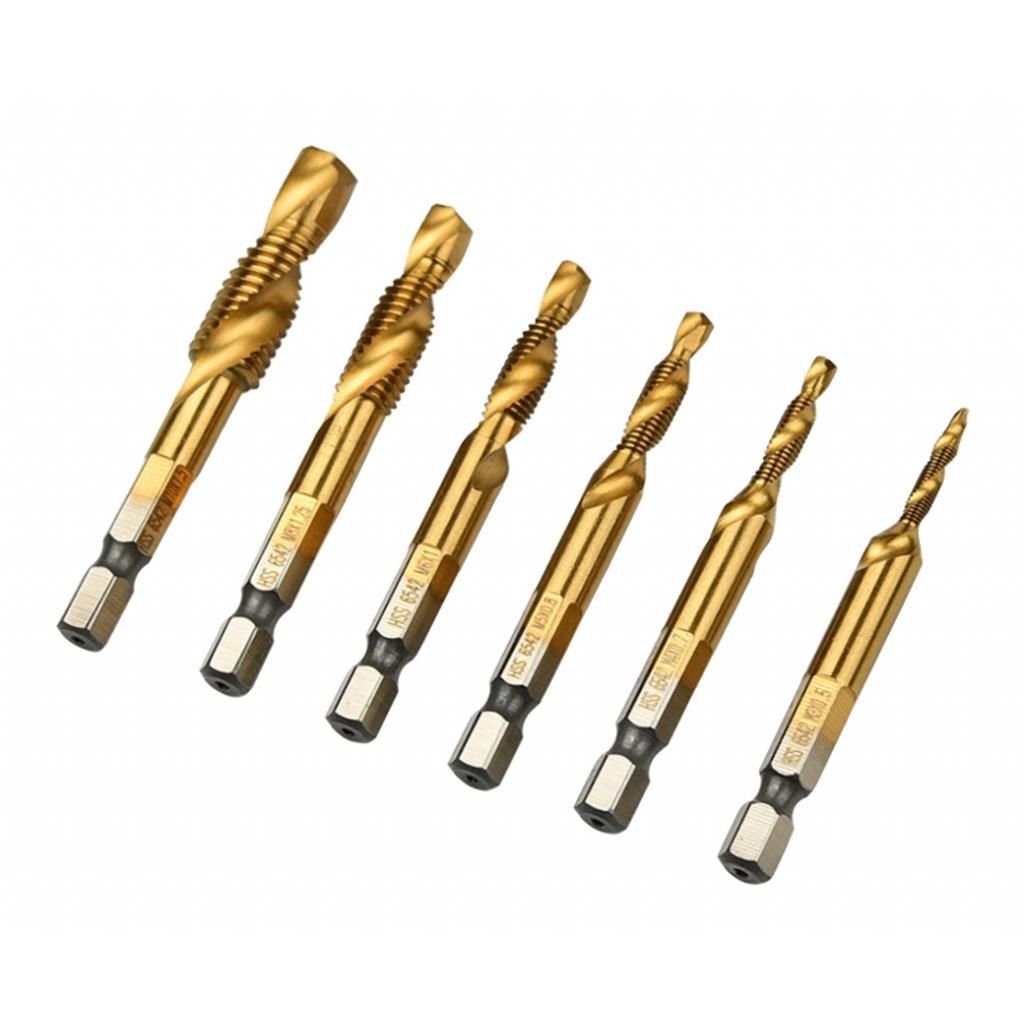 6pcs Quick Change   Twist Drill And Bit Set - Metal Golden