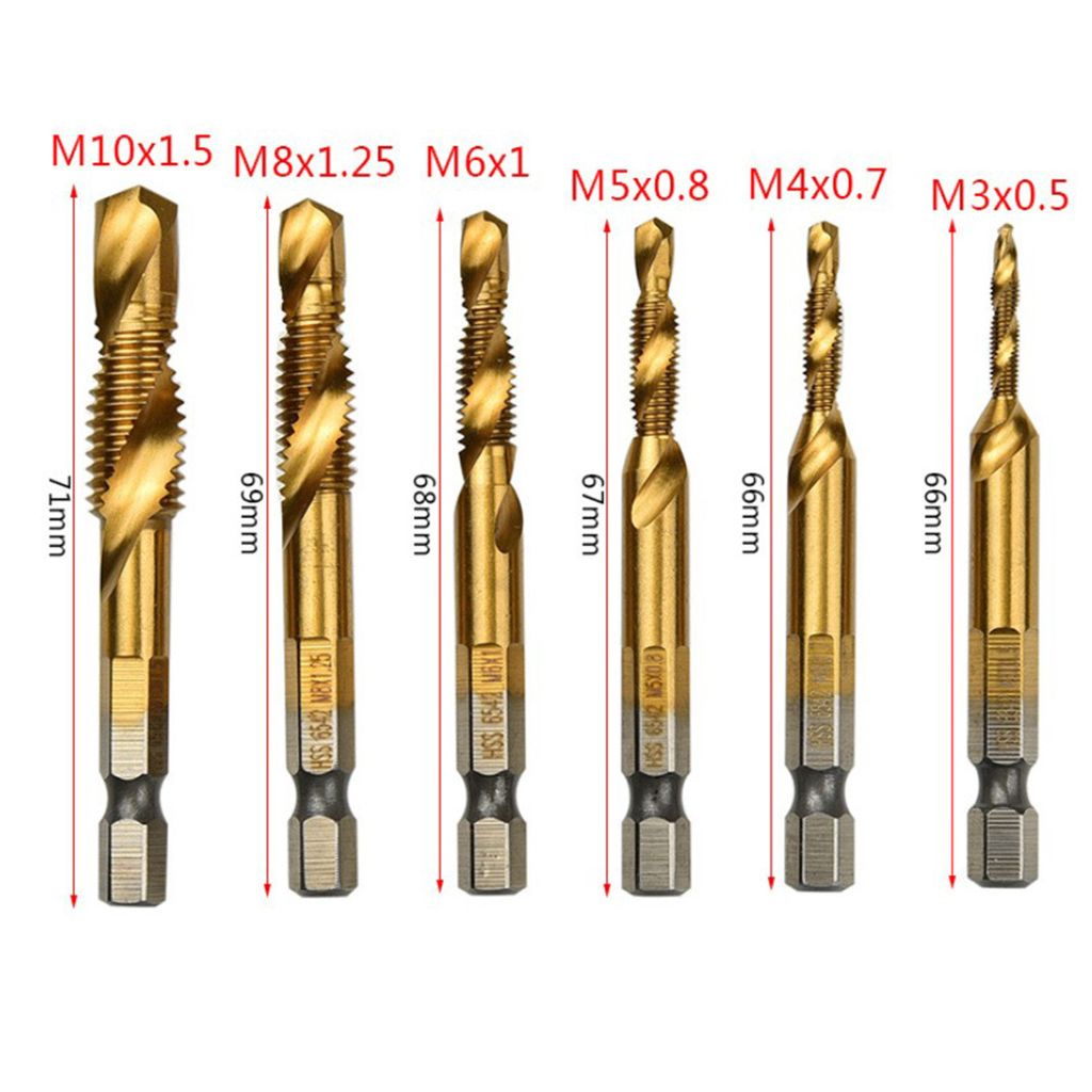 6pcs Quick Change   Twist Drill And Bit Set - Metal Golden