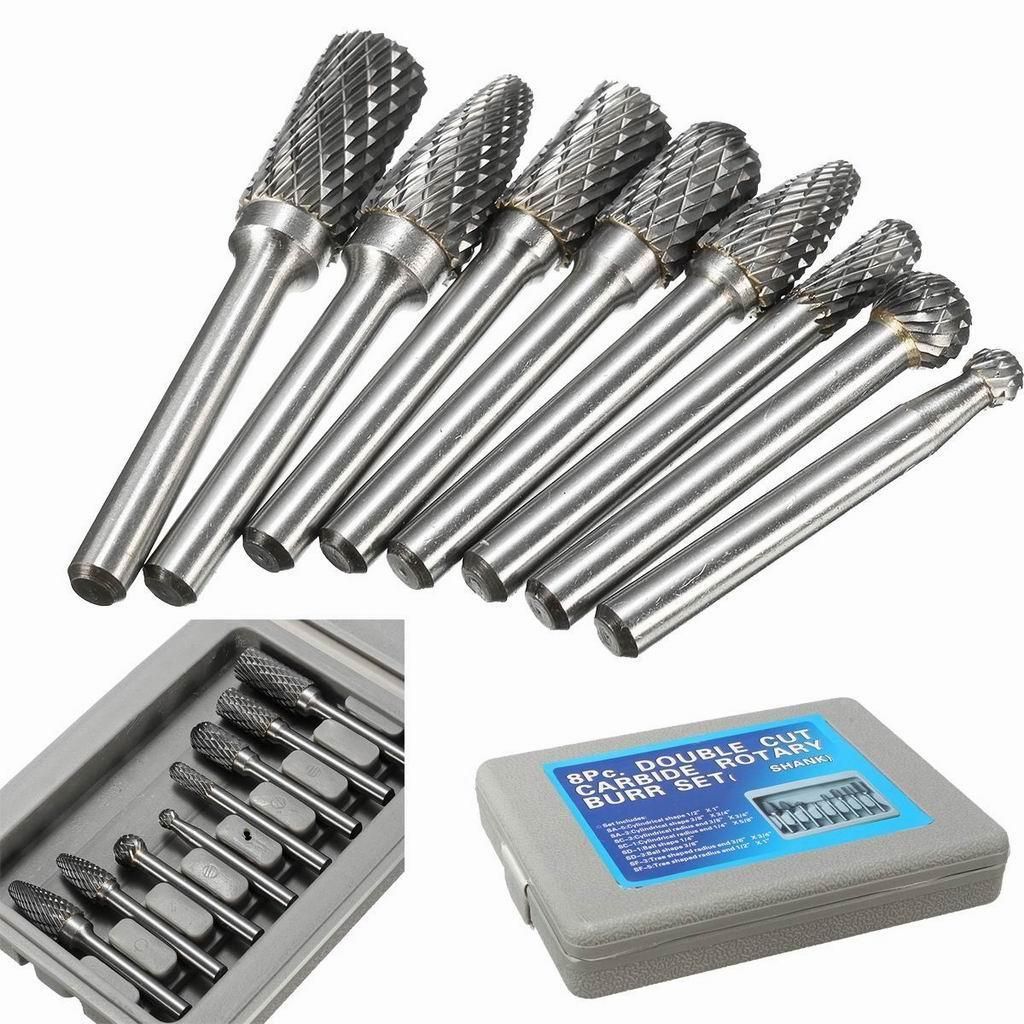 8Pcs 1/4\\\\\\\'\\\\\\\' Shank Double Cut Carbide Rotary
