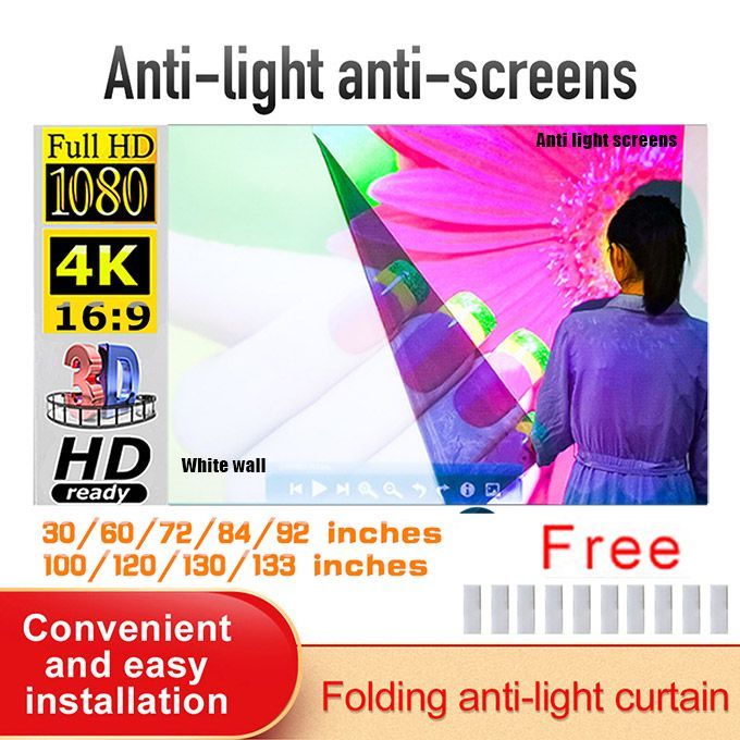 Anti-Light Reflective Projector Screen 30-130 Inch 16:9 Fabric Cloth Projection Screen