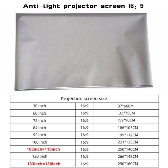 Anti-Light Reflective Projector Screen 30-130 Inch 16:9 Fabric Cloth Projection Screen
