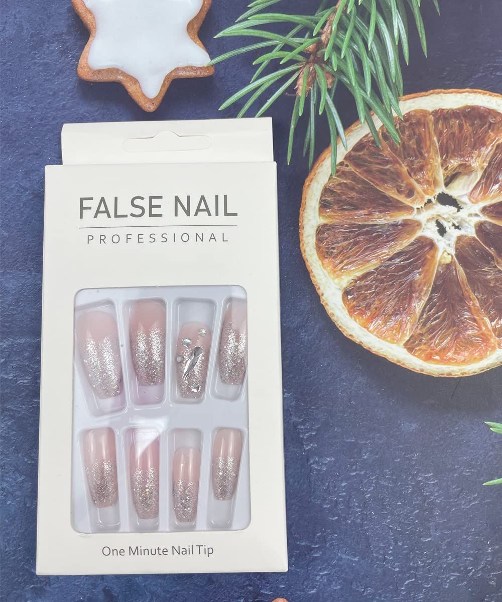24Pcs Press On Nails Medium 3D Rhinestones Almond Fake Nails Glue On Nails False Nails