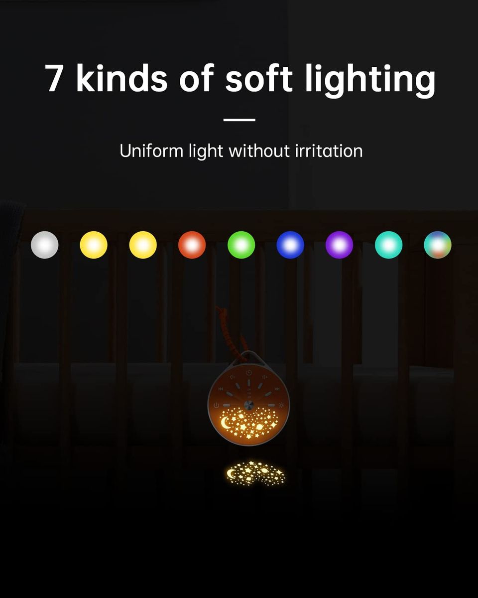 Portable Noise Machine For Baby, 7 Color Light 10 Soothing, Natural Sound Machine For Adults With Volume Control.  Nice Gift