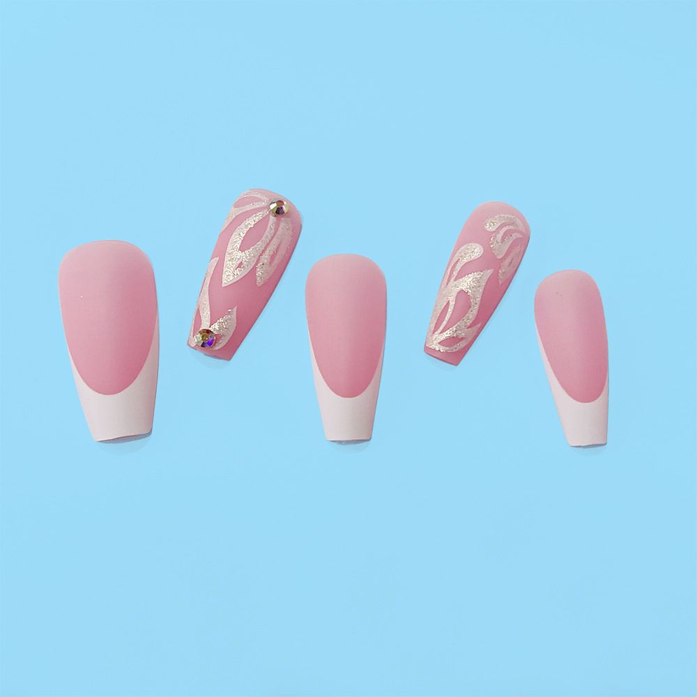 Medium Length French Tips With Pattern Press On Nails + Kit