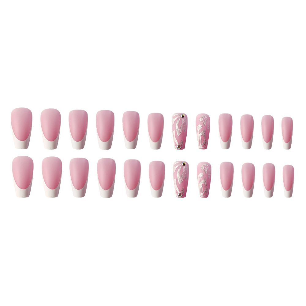 Medium Length French Tips With Pattern Press On Nails + Kit