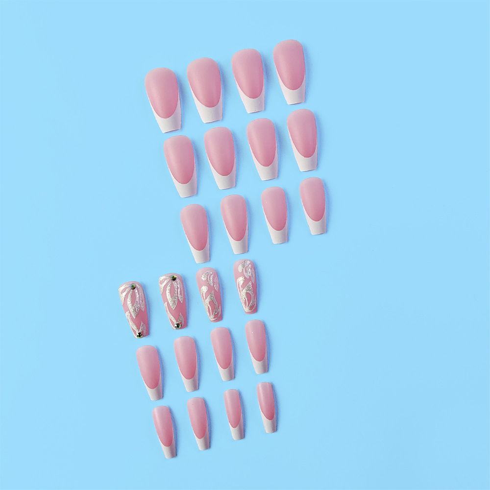 Medium Length French Tips With Pattern Press On Nails + Kit