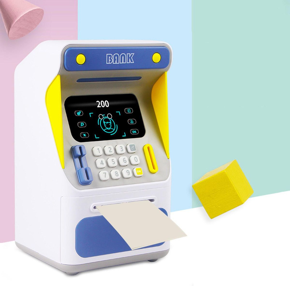 Small Atm  Machine Piggy   Simulation For  Children Blue